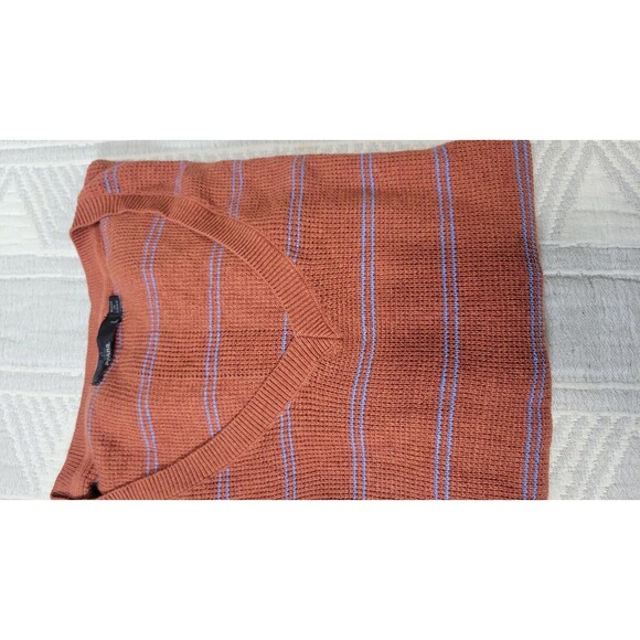 prAna Organic Cotton Merino Wool Striped V-Neck Sweater Women’s Size L Rust - Picture 7 of 7